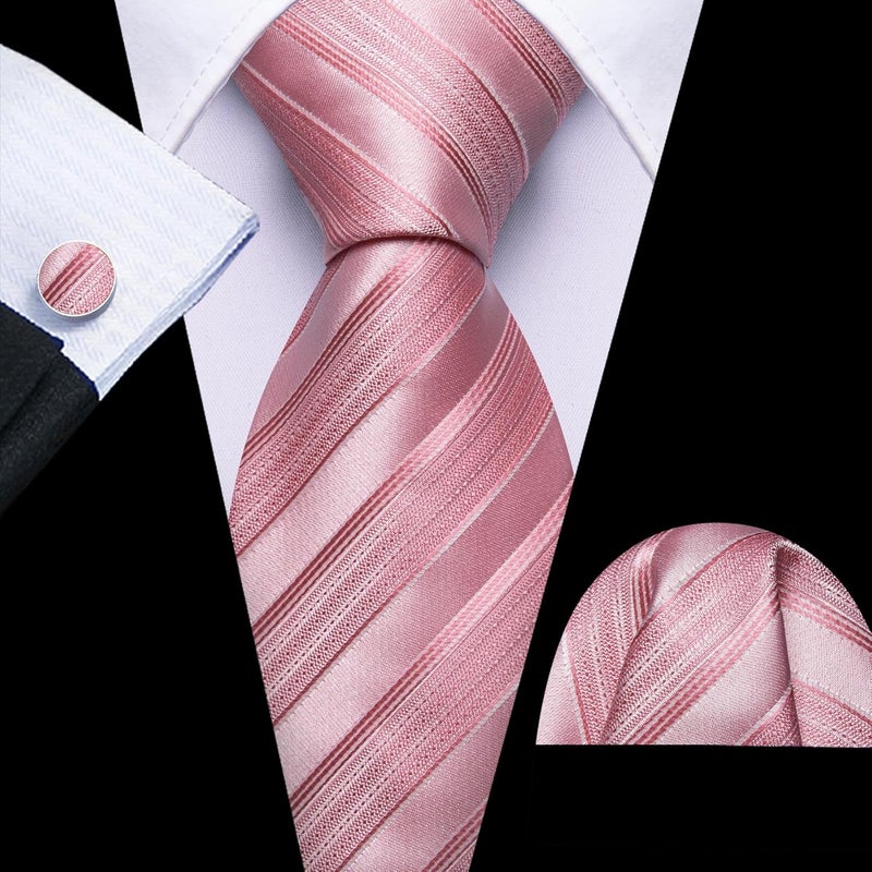 Barry.Wang Store Tie Sets for Men Silk Stripe Necktie Woven Checkered Handkerchief Cufflinks Formal Business Wedding - Image 4